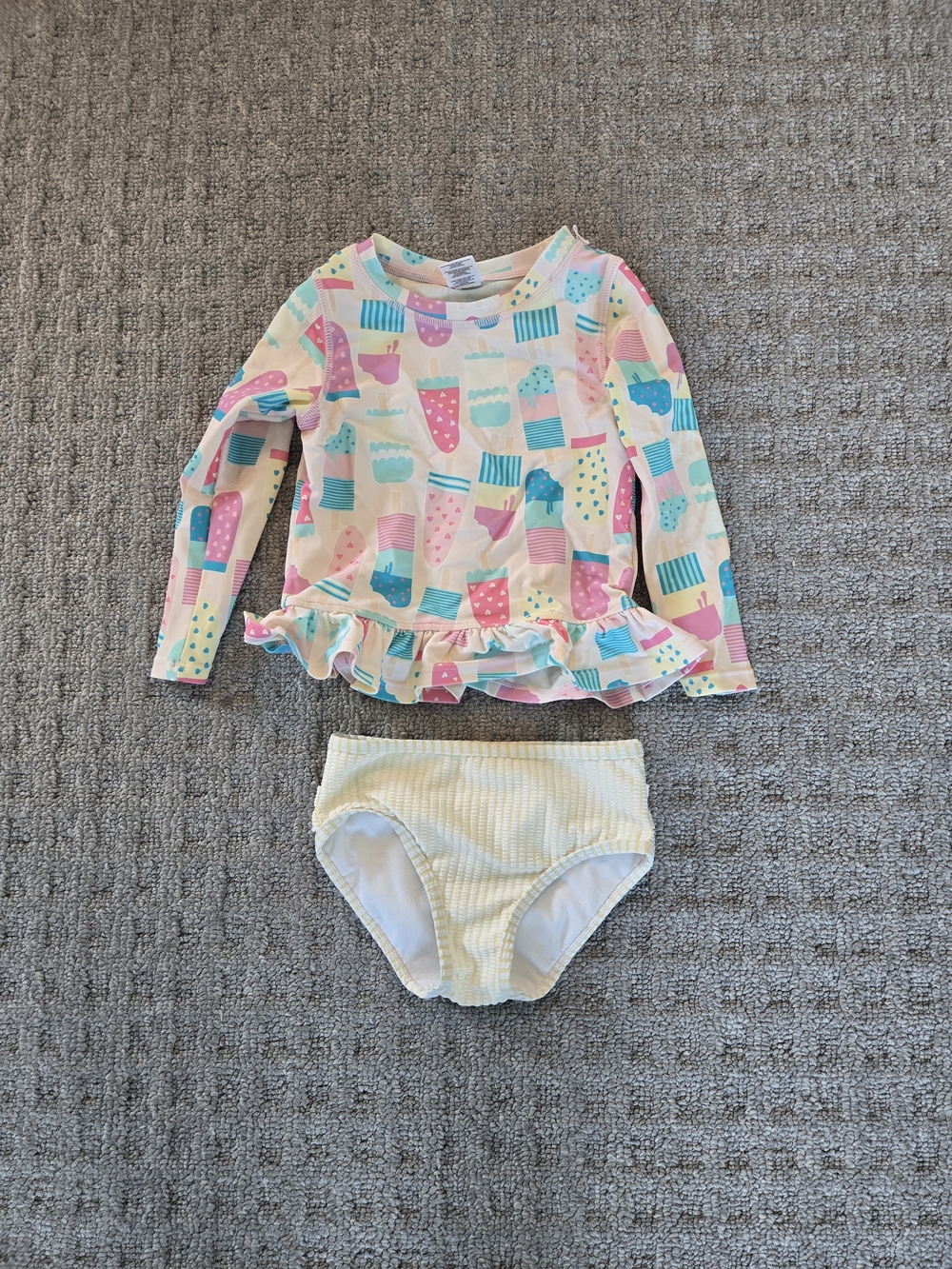 Ruffle Butts Popsicle Print Rash Guard Swim Set in Pastel Pink & Aqua